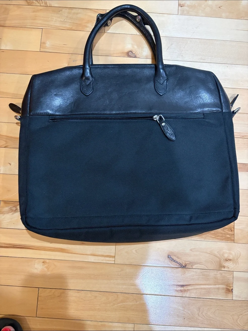 Vintage Polo by Ralph Lauren Black Leather & Nylon Two-Pocket Laptop Briefcase